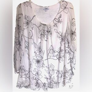 Rosemarine Ivory Floral Silk Blouse Long Sleeve Size M Made In Italy